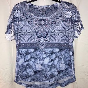 Style and Company 2X women’s short sleeve shirt blue and white with pink